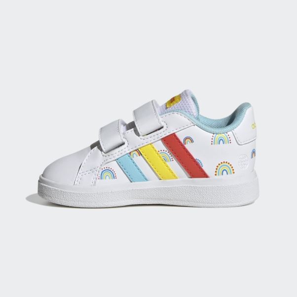 Adidas Grand Court Durable Lifestyle Court Chaussures à Scratch à Deux Brides Blanches