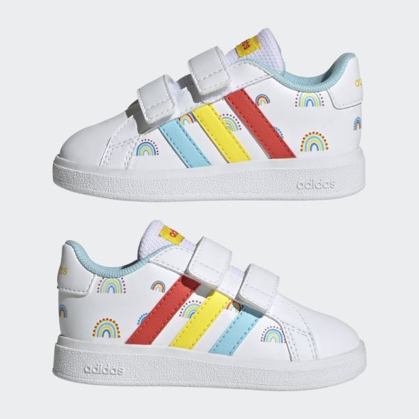 Adidas Grand Court Durable Lifestyle Court Chaussures à Scratch à Deux Brides Blanches