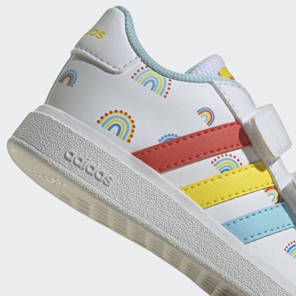 Adidas Grand Court Durable Lifestyle Court Chaussures à Scratch à Deux Brides Blanches