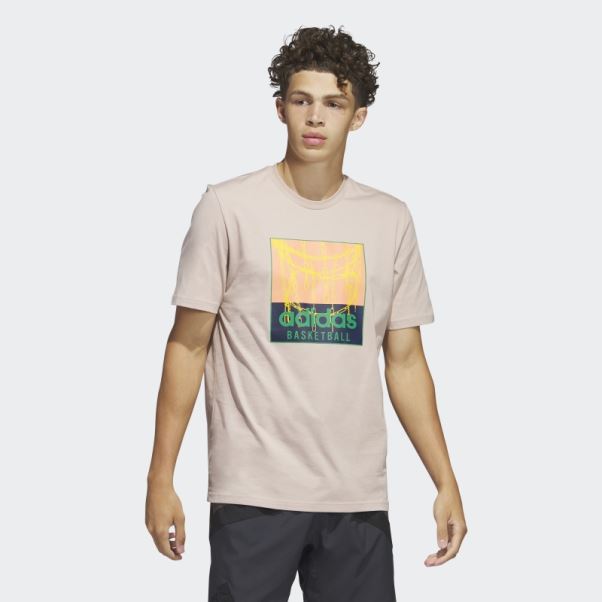 T-shirt Graphique De Basket-ball Adidas Chain Net Taupe
