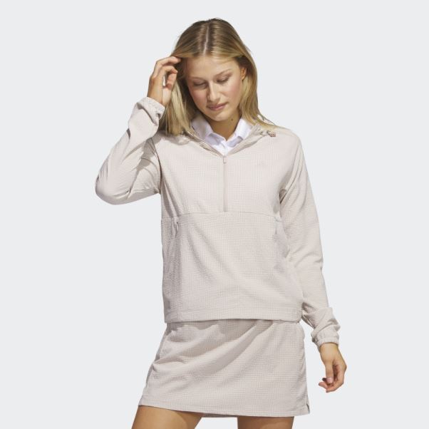 Sweat à Capuche De Golf Zippé 1/4 En Seersucker Taupe Adidas
