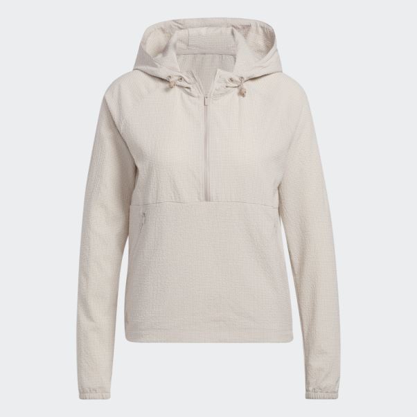 Sweat à Capuche De Golf Zippé 1/4 En Seersucker Taupe Adidas