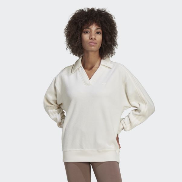 Sweat Premium Col V Terry Loop Blanc Adidas