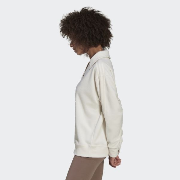 Sweat Premium Col V Terry Loop Blanc Adidas