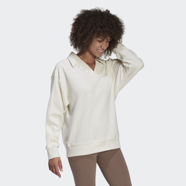 Sweat Premium Col V Terry Loop Blanc Adidas