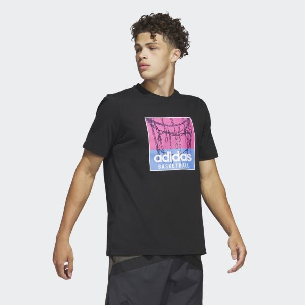 Adidas Chain Net Basketball Graphique Tee Noir