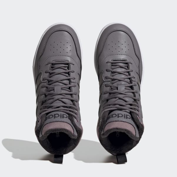 Adidas Trace Grey Hoops 3.0 Mid Lifestyle Basketball Classic Fur Lining Hiver Chaussures