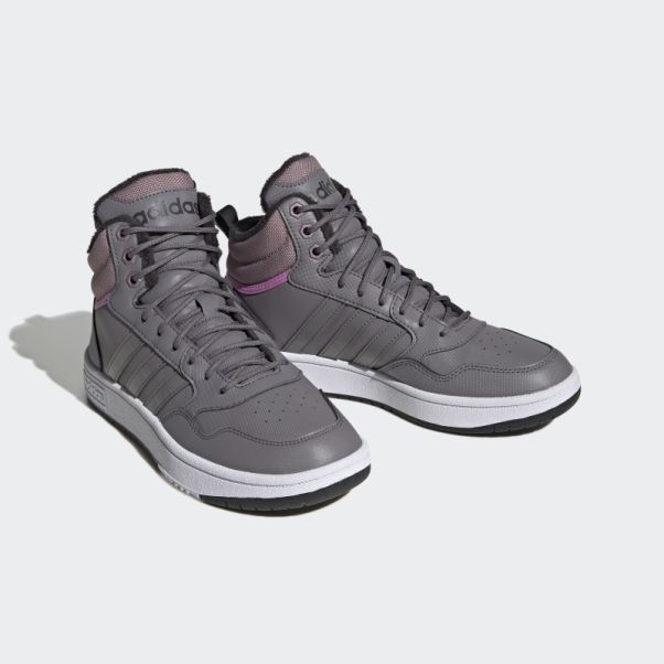 Adidas Trace Grey Hoops 3.0 Mid Lifestyle Basketball Classic Fur Lining Hiver Chaussures