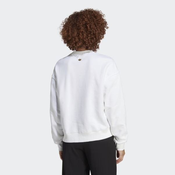 Sweat Adidas Pied De Poule Trefoil Infill Graphique Manches Longues Blanc