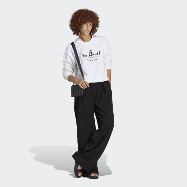 Sweat Adidas Pied De Poule Trefoil Infill Graphique Manches Longues Blanc