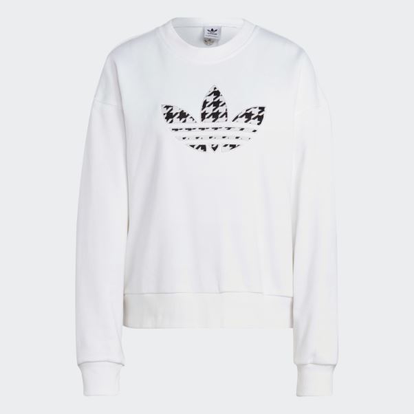 Sweat Adidas Pied De Poule Trefoil Infill Graphique Manches Longues Blanc