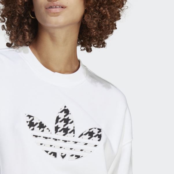Sweat Adidas Pied De Poule Trefoil Infill Graphique Manches Longues Blanc