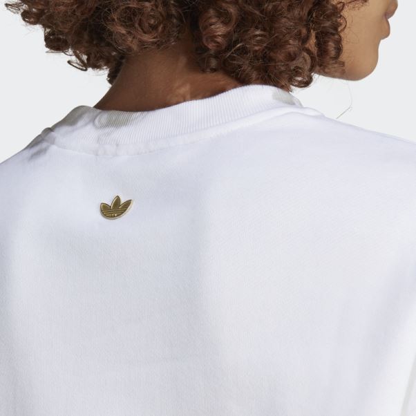 Sweat Adidas Pied De Poule Trefoil Infill Graphique Manches Longues Blanc