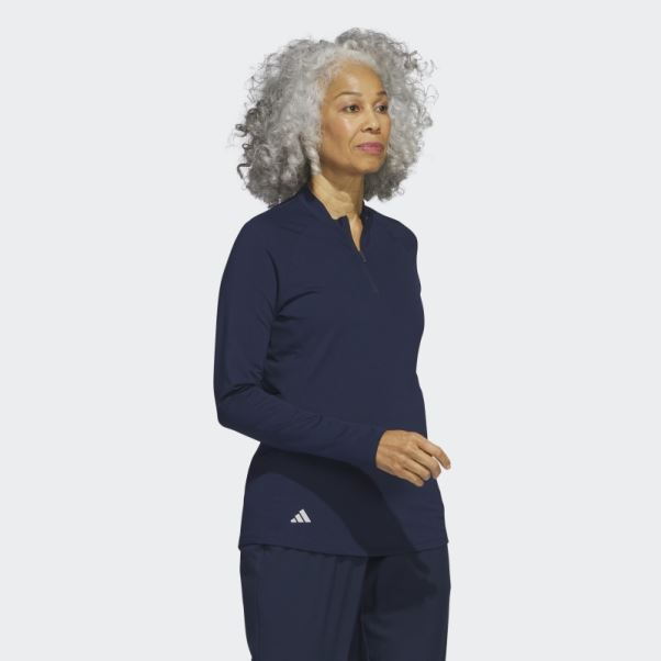 Polo De Golf Adidas Bleu Marine à Manches Longues Et Zip Quart De Tour