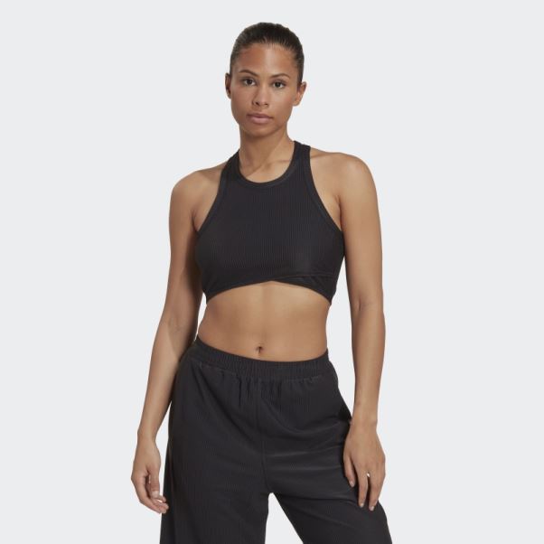Débardeur Côtelé Enveloppé Adidas Yoga Studio Noir