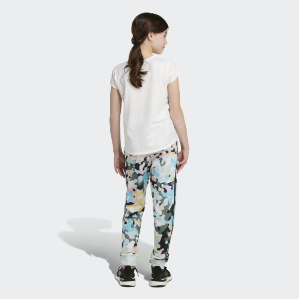 Adidas - Jogging Blanc En Tricot à 3 Bandes Et Imprimé Sur L'ensemble