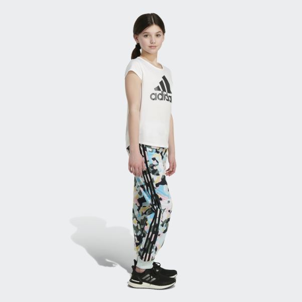 Adidas - Jogging Blanc En Tricot à 3 Bandes Et Imprimé Sur L'ensemble