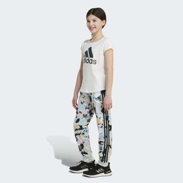 Adidas - Jogging Blanc En Tricot à 3 Bandes Et Imprimé Sur L'ensemble