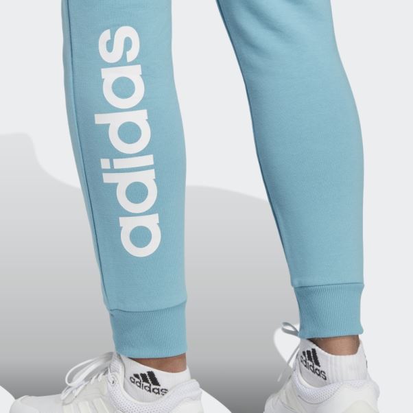 Adidas Essentials Linear Pantalon De Jogging En Molleton Resserré Aux Chevilles Bleu