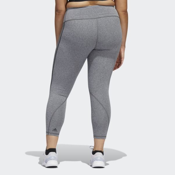 Adidas Optime Trainicons 3-stripes 7/8 Leggings (grande Taille) Gris Foncé Chiné