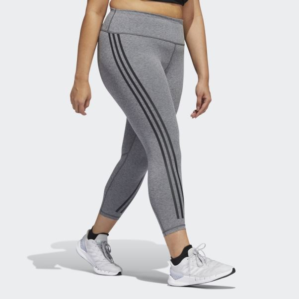 Adidas Optime Trainicons 3-stripes 7/8 Leggings (grande Taille) Gris Foncé Chiné