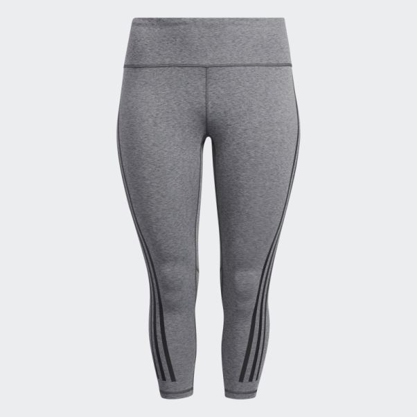 Adidas Optime Trainicons 3-stripes 7/8 Leggings (grande Taille) Gris Foncé Chiné