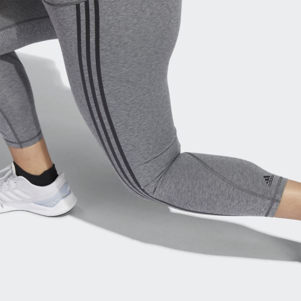 Adidas Optime Trainicons 3-stripes 7/8 Leggings (grande Taille) Gris Foncé Chiné