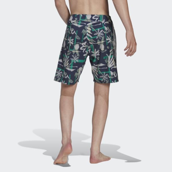 Adidas Bleu Marine Short De Plage Technique Fleuri Saisonnier
