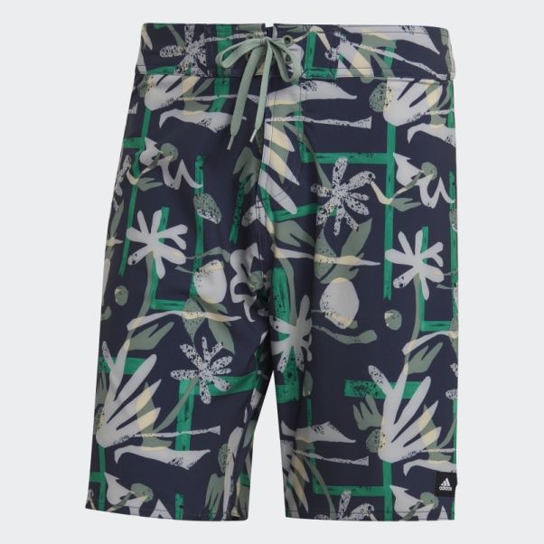 Adidas Bleu Marine Short De Plage Technique Fleuri Saisonnier