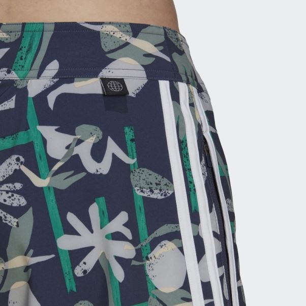 Adidas Bleu Marine Short De Plage Technique Fleuri Saisonnier