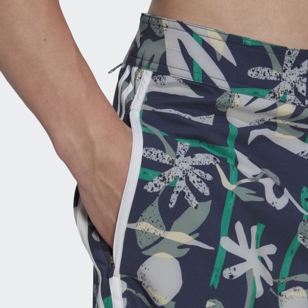 Adidas Bleu Marine Short De Plage Technique Fleuri Saisonnier