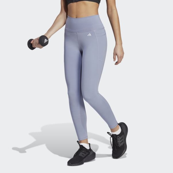 Adidas Optime Stash Pocket Legging Taille Haute 7/8 Argent Violet Mode