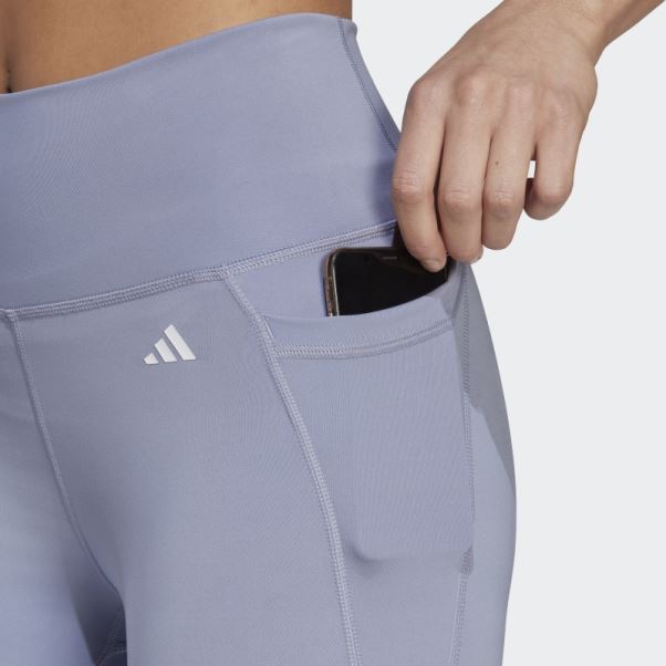 Adidas Optime Stash Pocket Legging Taille Haute 7/8 Argent Violet
