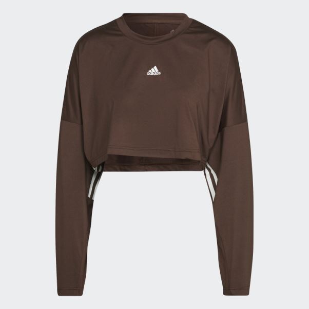 Sweat Oversize Léger Adidas Hyperglam Cut 3 Bandes Marron