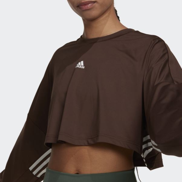 Sweat Oversize Léger Adidas Hyperglam Cut 3 Bandes Marron