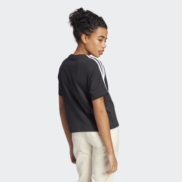 Adidas Essentials 3-stripes Single Jersey Crop Top Blanc Chaud