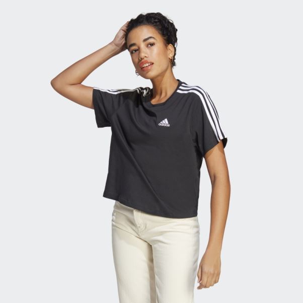 Crop Top Jersey Simple 3 Bandes Essentials Adidas Noir