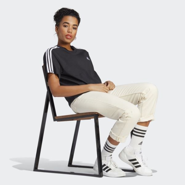 Crop Top Jersey Simple 3 Bandes Essentials Adidas Noir