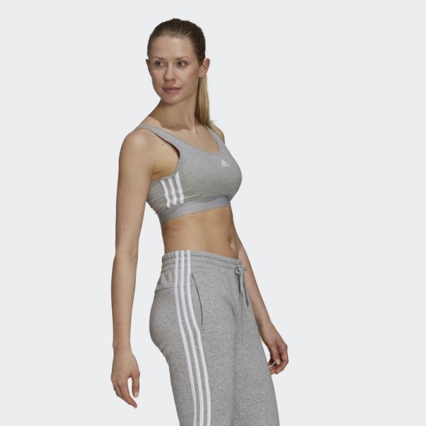 Crop Top 3 Bandes Essentials Gris Moyen Avec Coussinets Amovibles Adidas