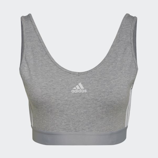 Crop Top 3 Bandes Essentials Gris Moyen Avec Coussinets Amovibles Adidas