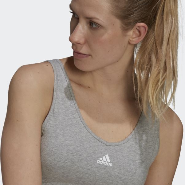 Crop Top 3 Bandes Essentials Gris Moyen Avec Coussinets Amovibles Adidas