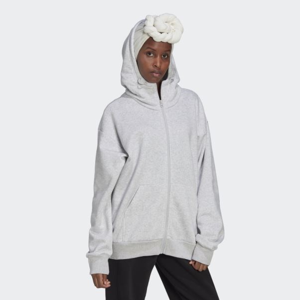 Sweat à Capuche Zippé Adidas Studio Lounge Fleece Gris Clair Chiné