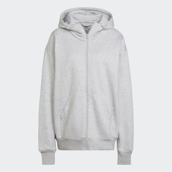 Sweat à Capuche Zippé Adidas Studio Lounge Fleece Gris Clair Chiné