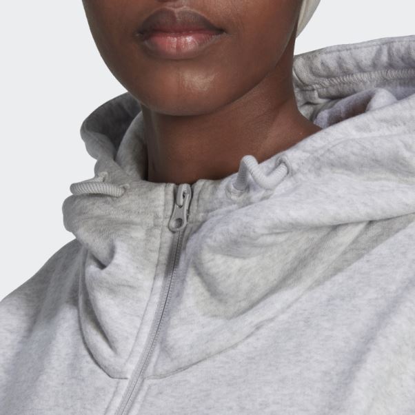 Sweat à Capuche Zippé Adidas Studio Lounge Fleece Gris Clair Chiné