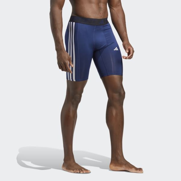 Collants Courts D'entraînement Techfit 3 Bandes Bleu Foncé Adidas
