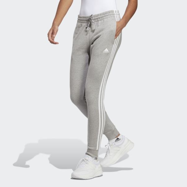 Pantalon Gris Moyen Adidas Essentials 3-stripes En Tissu éponge à Revers