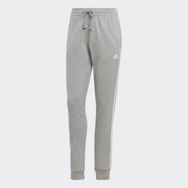 Pantalon Gris Moyen Adidas Essentials 3-stripes En Tissu éponge à Revers