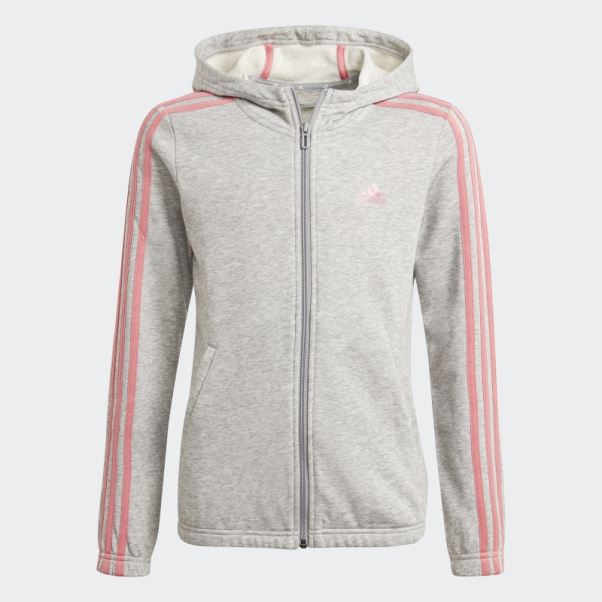 Sweat à Capuche Adidas Essentials 3 Bandes Gris Moyen