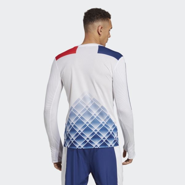 Top Adidas Adizero Promo Blanc à Manches Longues