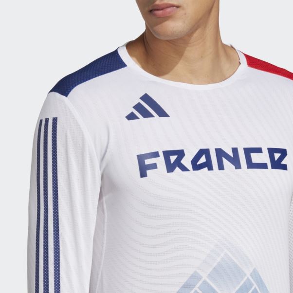 Top Adidas Adizero Promo Blanc à Manches Longues